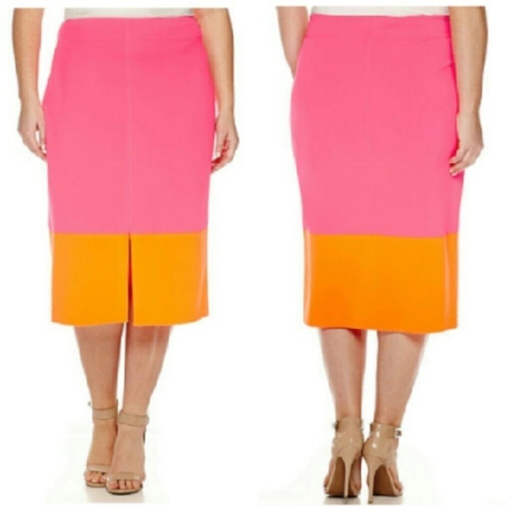 nwt plus Orange n pink pencil skirt